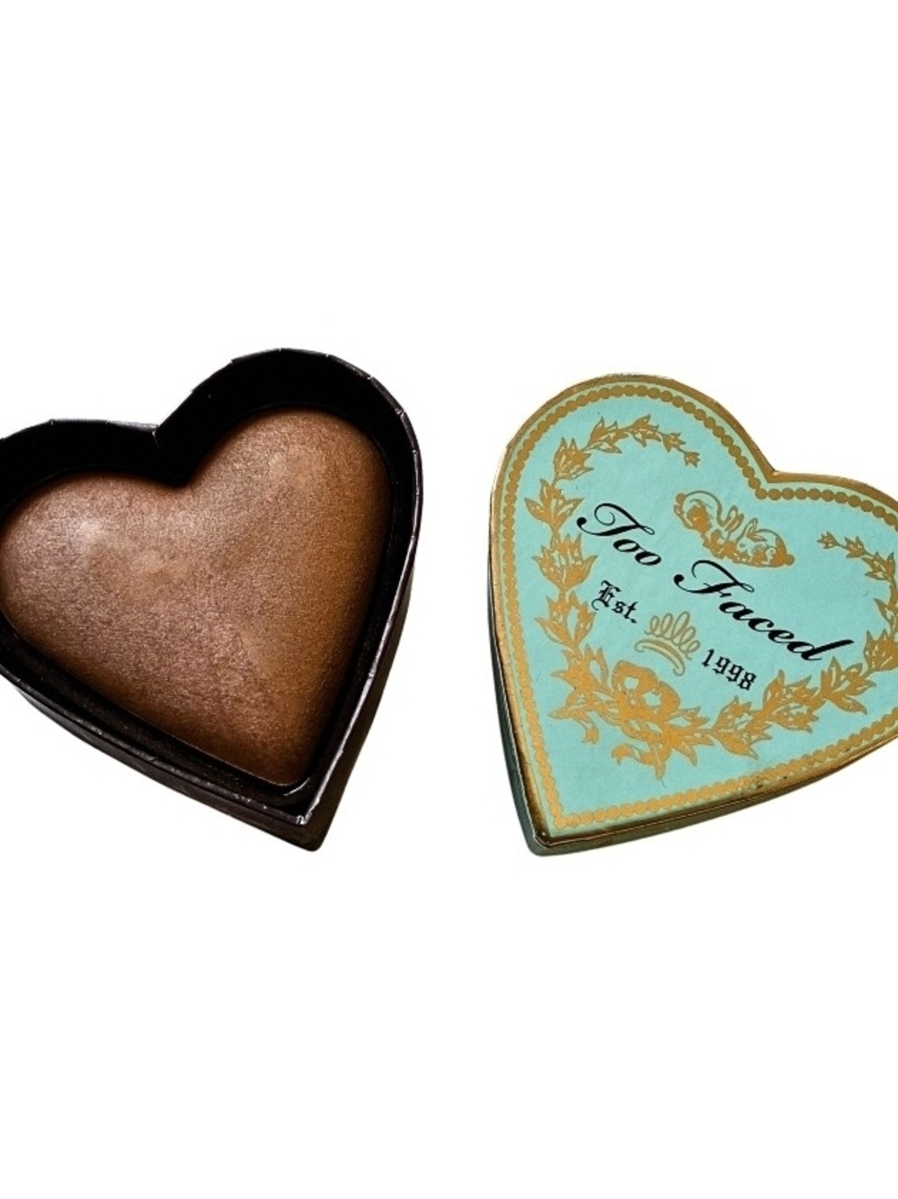 Too Faced Heart Compact Bronzer — Teal and Gold Packaging